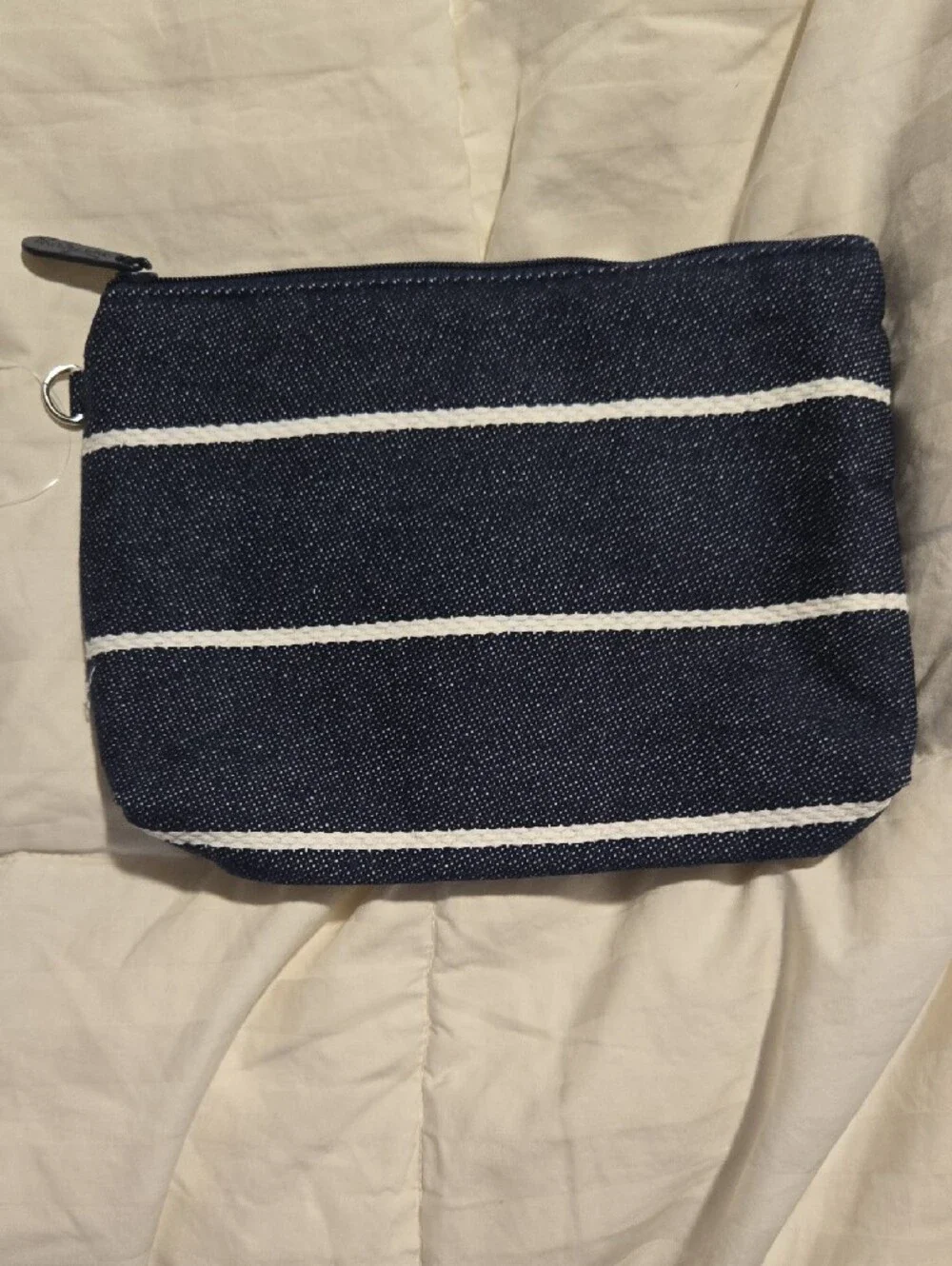 Thirty-one Mini Zipper Pouch Navy Wide Stripe Pattern